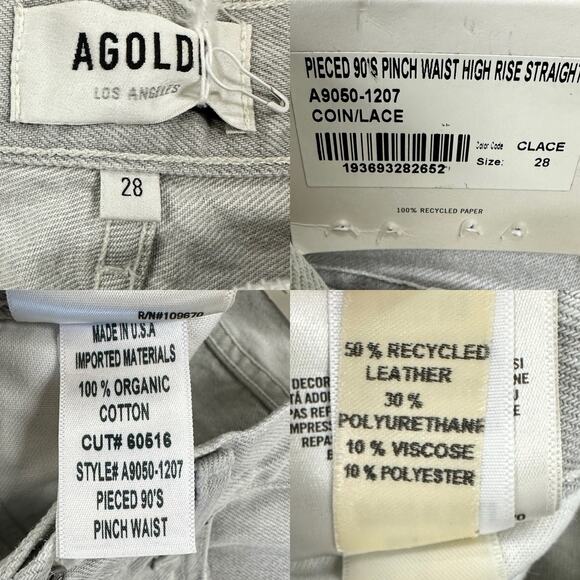 Agolde Pieced '90s Pinch Waist Jeans in Coin/Lace Recycled LeatherSize 28 NWT - Picture 4 of 16